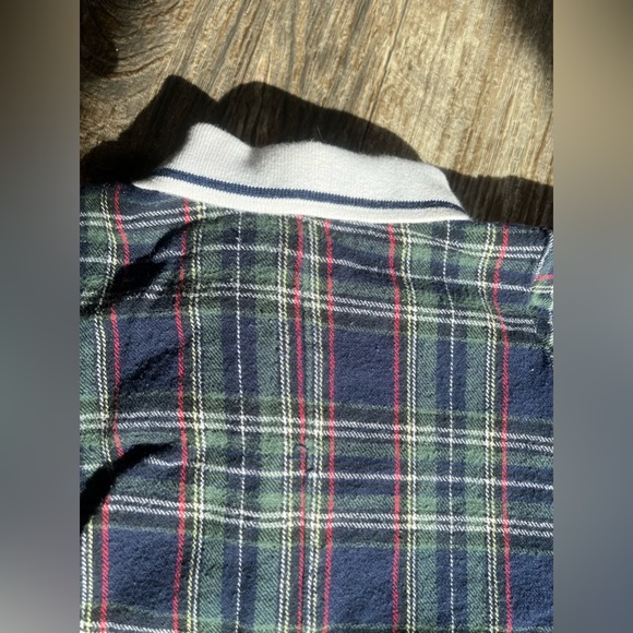 Vintage 90s Baby Navy plaid flannel one piece bodysuit w/ collar by Little Me - Picture 4 of 11